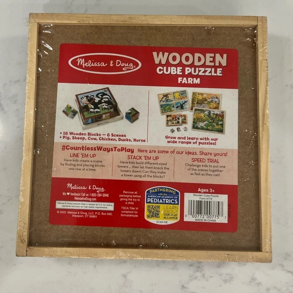 Melissa & Doug Farm Wooden Cube Puzzle - Black and White Cow